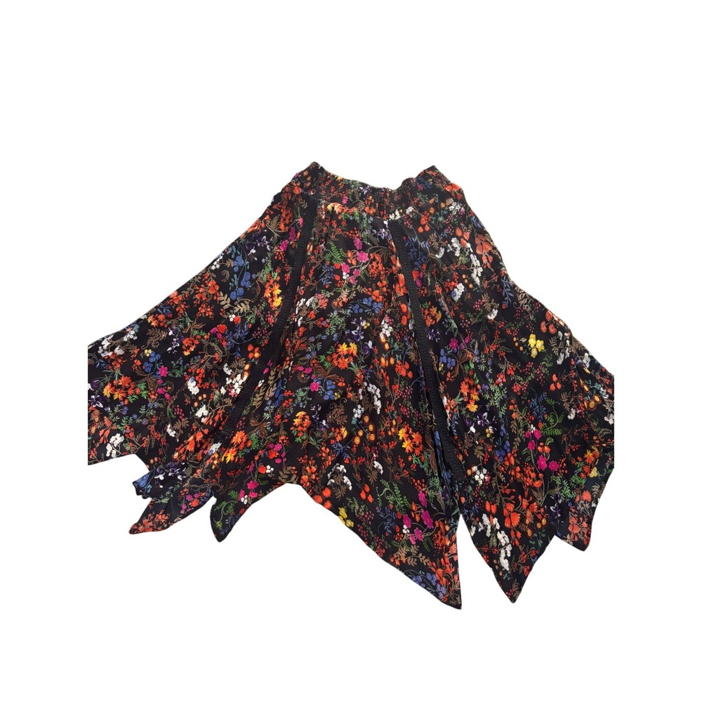 Spense Handkerchief Hem Skirt Womens Large Black Floral Excellent Boho Midi